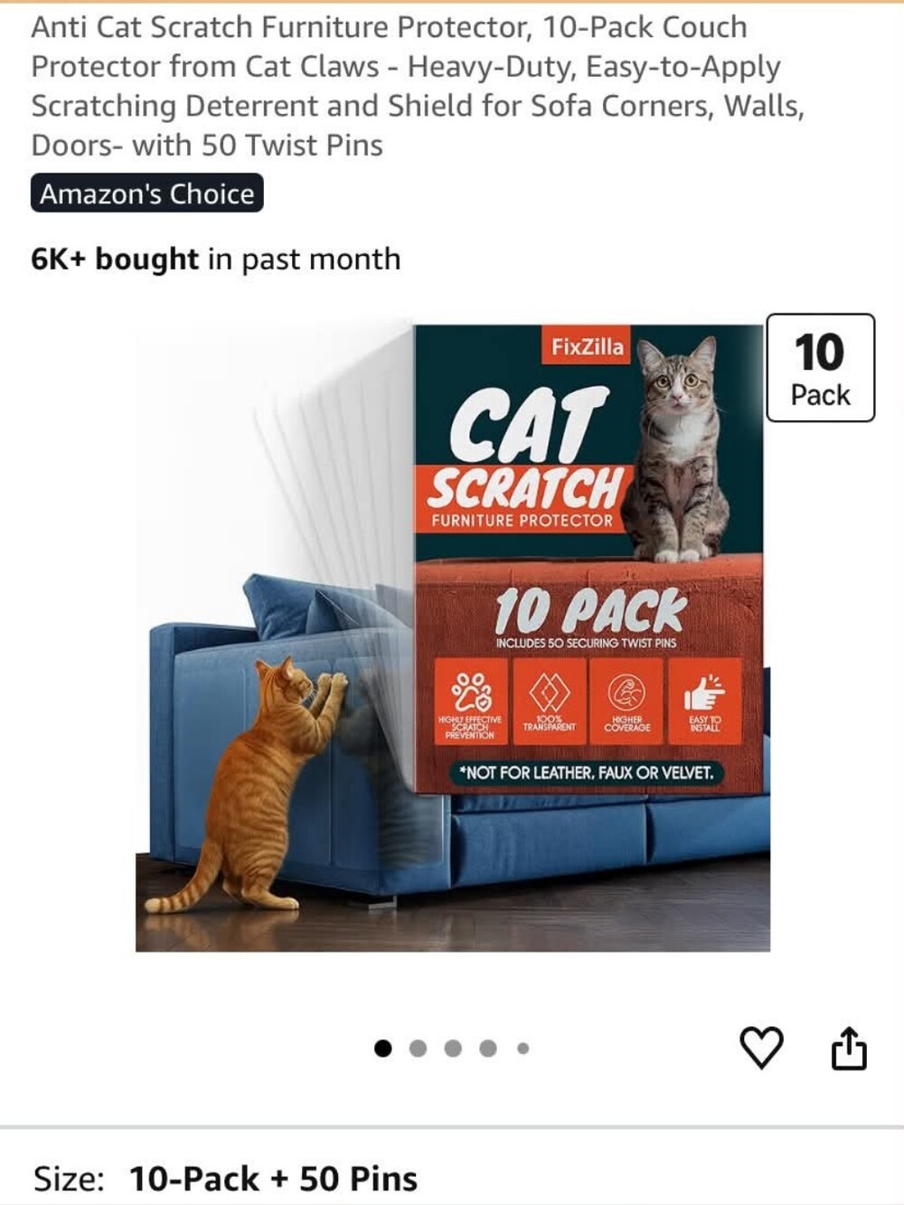 Clear Cat Scratch Furniture Protectors - 10 Pack